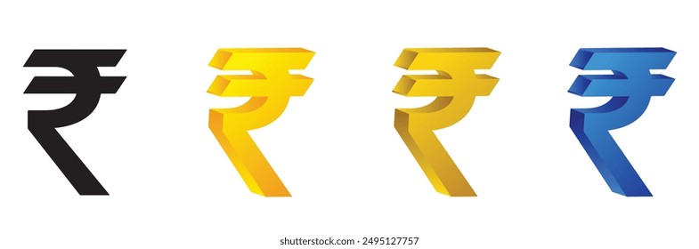 set of Indian Currency Rupee Symbol on white isolated vector illustration