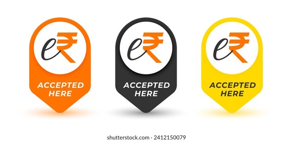 Satz indianischer Eupi-Token akzeptiert hier Tags für sichere und sichere Zahlungsvektorgrafik