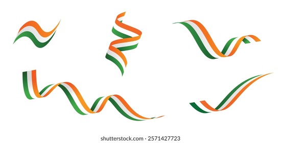 Set of Indian flag ribbon on white isolated vector