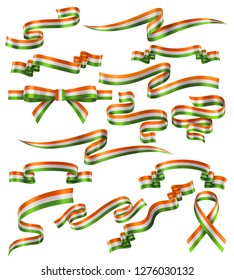 Set of Indian flag ribbons, vector collection of decorative elements and banners, decoration for Indian holidays . EPS 10 contains transparency.