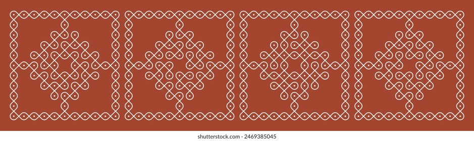 Set of Indian folk art pulli kolam. editable home decor patterns.