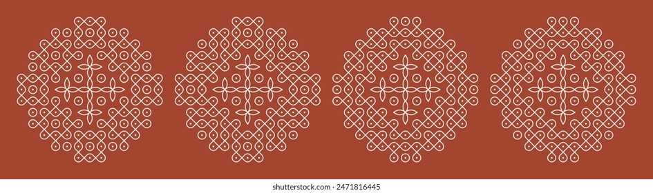 Set of Indian folk art pulli kolam. editable home decor patterns.