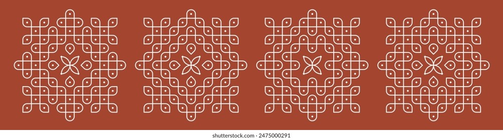 Set of Indian folk art pulli kolam. editable home decor patterns.