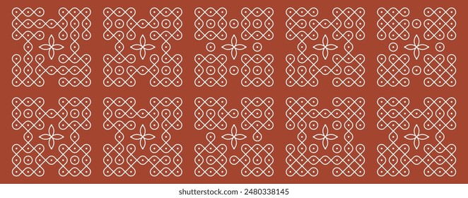 Conjunto de arte popular indio pulli kolam. patrones de decoración casera editable.