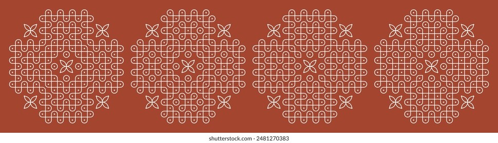 Set of Indian folk art pulli kolam. editable home decor patterns.