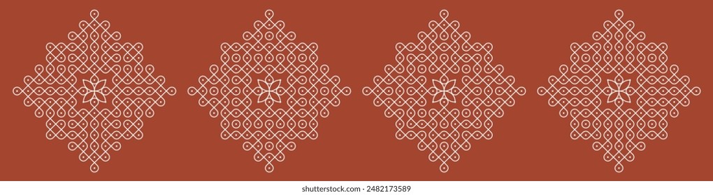 Set of Indian folk art pulli kolam. editable home decor patterns.