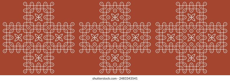 Set of Indian folk art pulli kolam. editable home decor patterns.