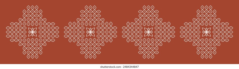 Set of Indian folk art pulli kolam. editable home decor patterns.