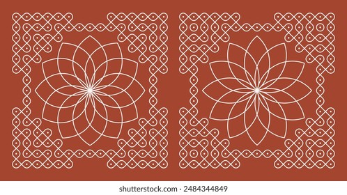 Set of Indian folk art pulli kolam. editable home decor patterns.