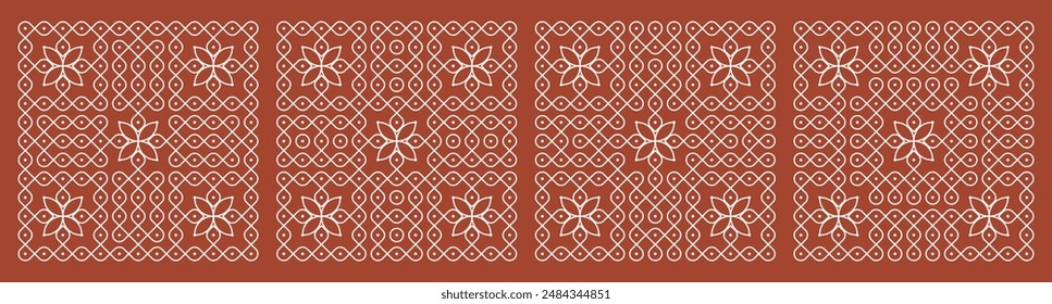 Set of Indian folk art pulli kolam. editable home decor patterns.