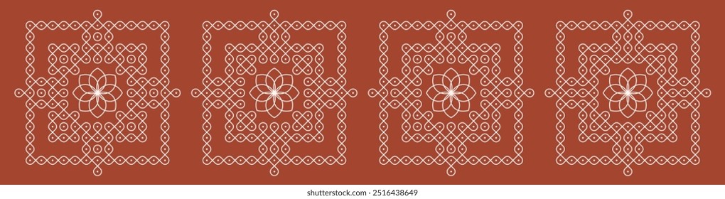 Set of Indian folk art pulli kolam. editable home decor patterns.