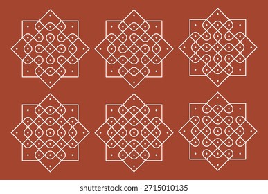 Set of Indian folk art pulli kolam. editable home decor patterns	