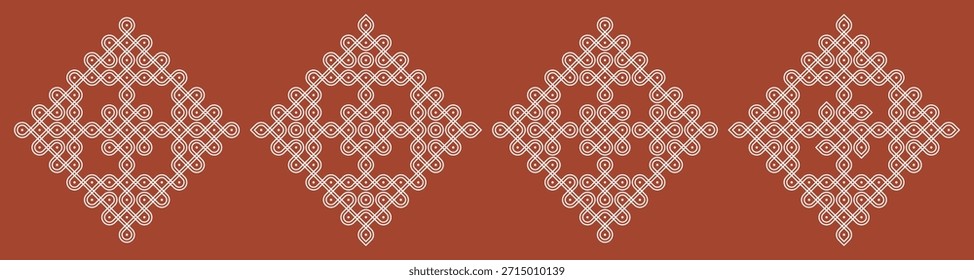 Set of Indian folk art pulli kolam. editable home decor patterns	