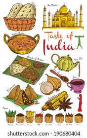 Set Of Indian Food And Ingredients, Vector