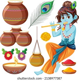 Set with indian god and offering,  illustration