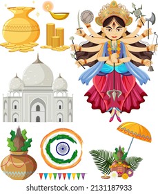 Set of Indian god and other elements illustration
