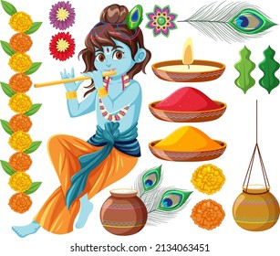 Set of Indian god and other elements illustration