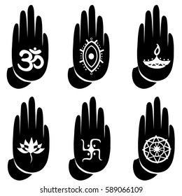 Set with indian icons on the graphic hand