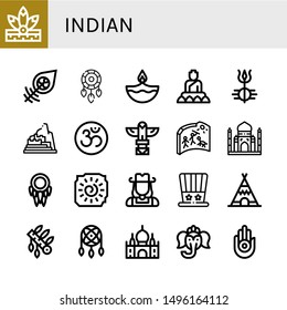 Set Of Indian Icons Such As Native American, Dreamcatcher, Diwali, Buddha, Shiva, Machu Picchu, Om, Totem, Cave Painting, Taj Mahal, Cowgirl, Independence Day, Teepee , Indian