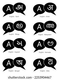 Set of Indian languages translation with English icon vector illustration