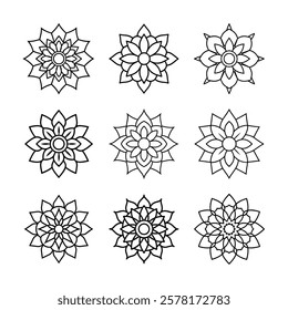 Set of Indian Mandala line art