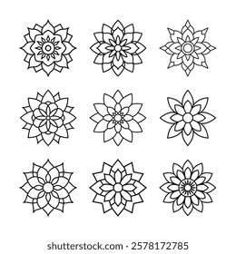 Set of Indian Mandala line art