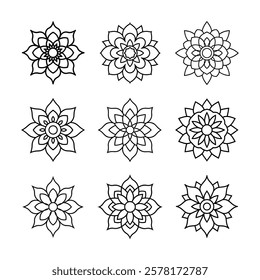 Set of Indian Mandala line art