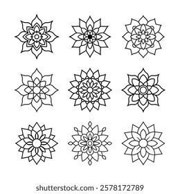 Set of Indian Mandala line art