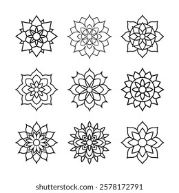 Set of Indian Mandala line art