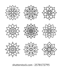 Set of Indian Mandala line art