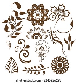 Set of Indian pattern elements for wallpaper design, fabric, wrapping, holiday motifs, patterns