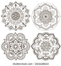 Set of indian patterns. 4 mandalas decorated with a pattern in the style of mehndi.