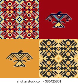 set with indian patterns and backgrounds with eagles