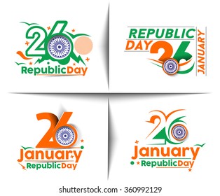 Set of Indian Republic day concept with text 26 January.