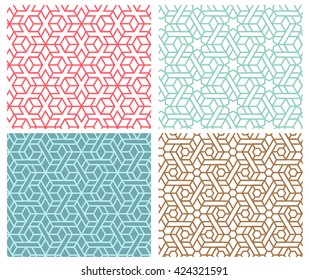 Set of Indian seamless pattern in thin line style