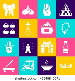 Definir sapatos indianos, vaso, contas de Rosário religião, mão símbolo, Hookah, tempero, Elefante e ícone. Vetor