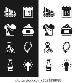 Definir tempero indiano, vestido de homem, Flauta Pan, Dia da Independência, peças, Rosário contas religião, cruz cristã e ícone do vaso. Vetor