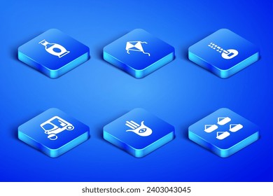 Set Indian spice, vase, Hamsa hand, Taxi tuk tuk, Kite and Sitar icon. Vector