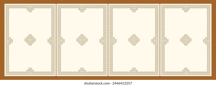 Set of Indian Traditional and Cultural pulli Kolam decorative brochure, card, templates. editable vector cards.