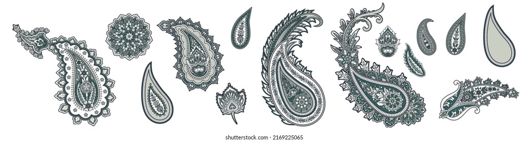 Set of Indian traditional paisley, vector elements