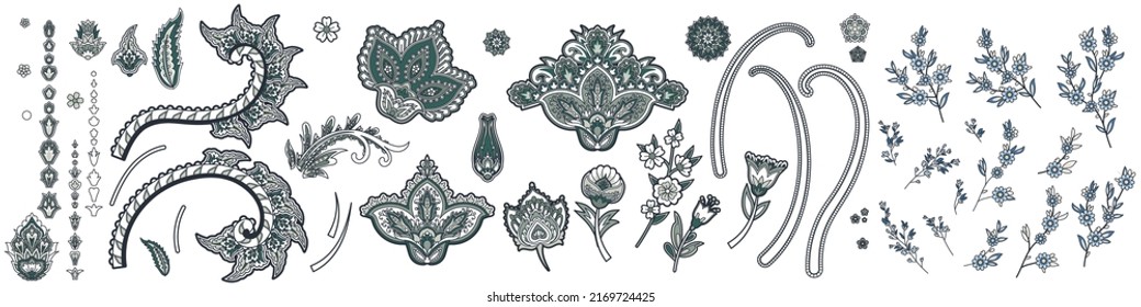 Set of Indian traditional paisley, vector elements