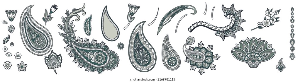 Set of Indian traditional paisley, vector elements