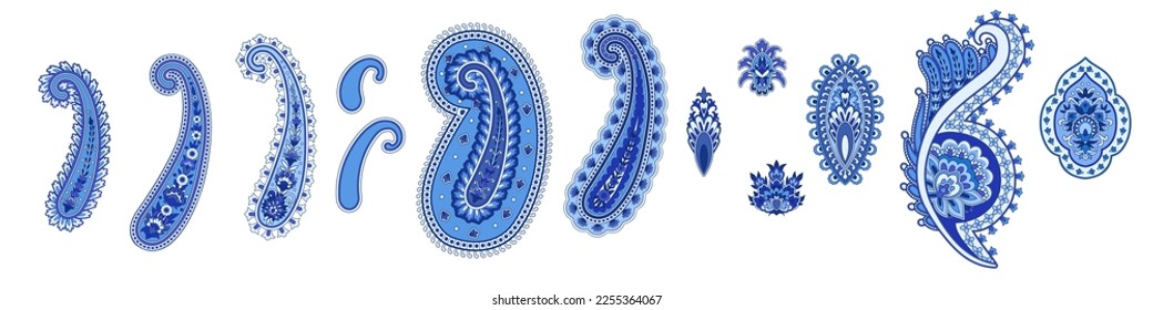 Set of Indian traditional paisley, vector elements