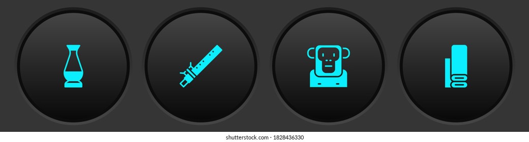 Set Indian vase, Bamboo flute indian, Monkey and textile fabric icon. Vector.