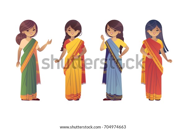 Set Indian Young Women National Costumes Stock Vector (Royalty Free ...