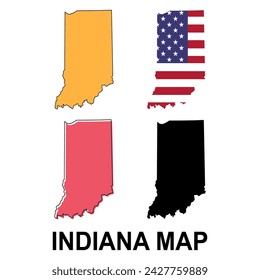 Set of Indiana map, united states of america. Flat concept icon vector illustration .