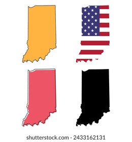 Set of Indiana map, united states of america. Flat concept icon vector illustration .