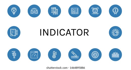 Set of indicator icons such as Gauge, Dashboard, Measure, Thermometer, Speed, Measuring, Speedometer, Marker, Barometer, High score, Scoring , indicator