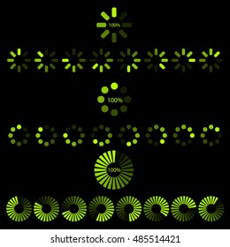 Set of indicators. Download progress, web design template, interface upload. Vector illustration.