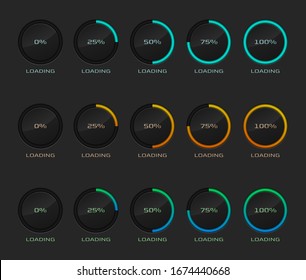 Set of indicators. progress loading bar. download progress, interface upload. Vector illustration